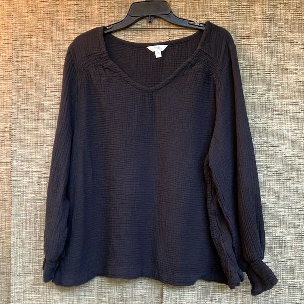 Terra & Sky Black crincled cotton Long Sleeve Blouse